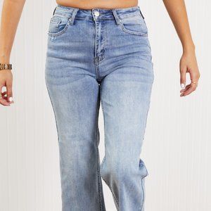 RISEN Fresh Start Full Size Frayed Wide Leg Jeans in Medium